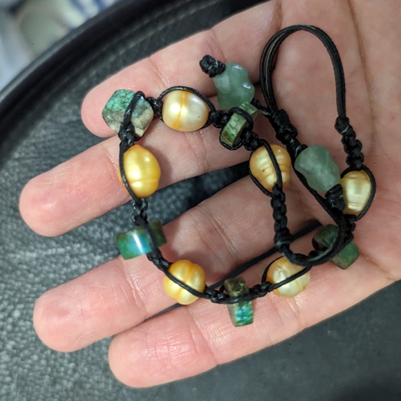 Turquoise, pearl and jade bracelet. - Picture 3 of 4